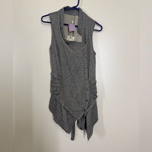 NWT Monoreno Gray Asymmetrical Button-Down Vest Small Moto Boho 100% Cotton